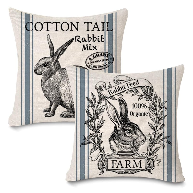 Faromily Vintage Farmhouse Bunny Throw Pillow Covers Retro Farm Rabbit Feed Home DÃ©cor Throw Pillow Case Cushion Cover 18" X 18" Set of 2 (Vintage Rabbit) - Image 1